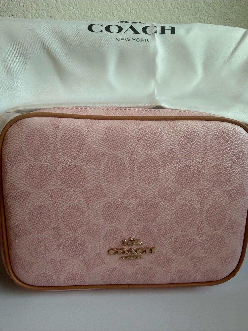 Coach Powder Pink Mini Carey Signature Crossbody with Tan Trim